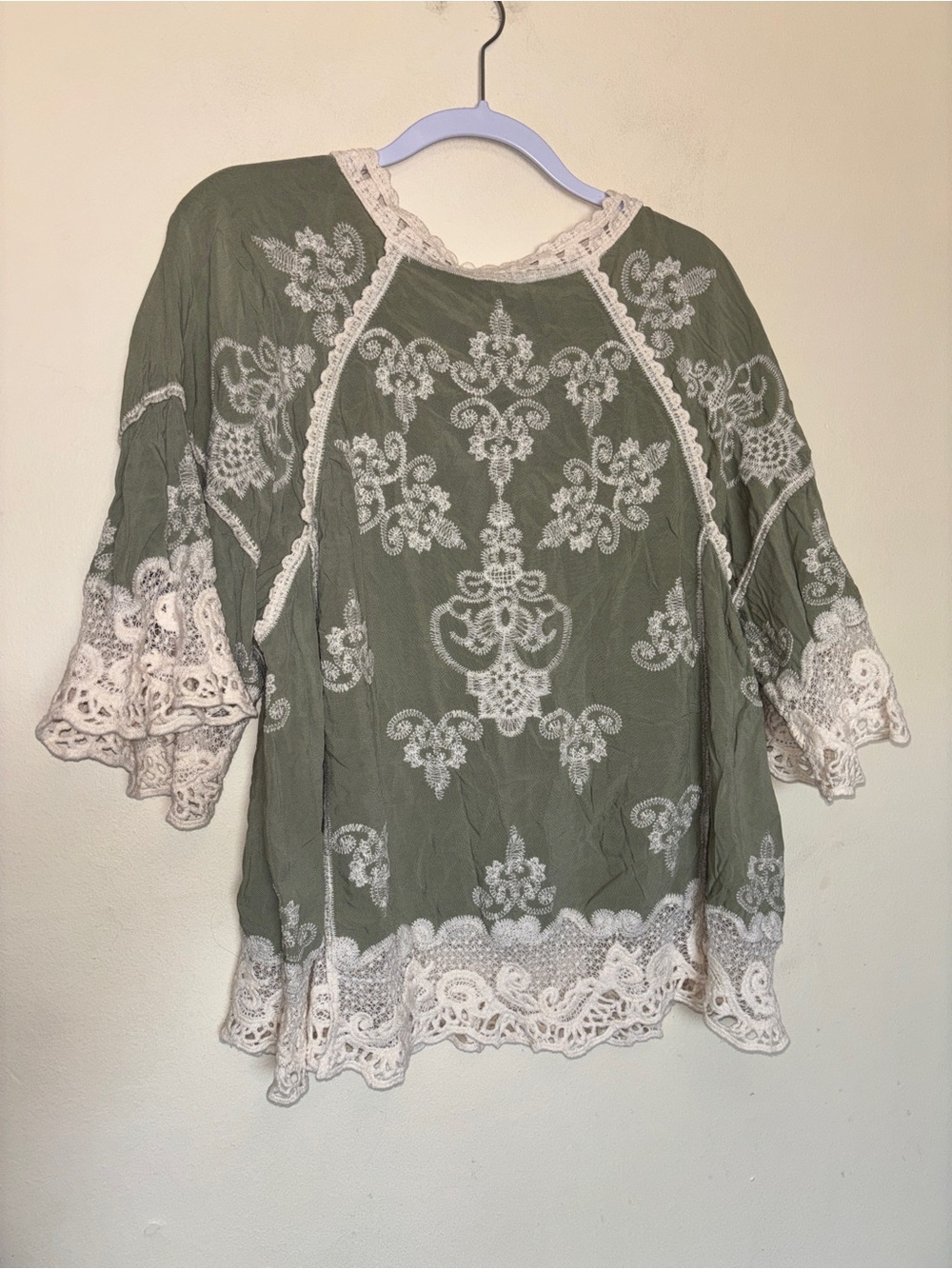 Democracy Boho Blouse 2X Lace Crochet Flowy Peasant Eyelet Cottage Embroidered - Picture 7 of 9